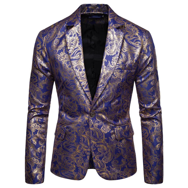 Mens Golden Floral Blazers Business Casual Suit Wedding Dress Gold Blazer Coats Jackets 240126