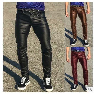 Sexy Men Faux Leather Pu Matte Shiny Fashion Pants Role Men X Soft Skinny Gay Pants Zipper Open Pencil Pants Gay Wear FX130 211112