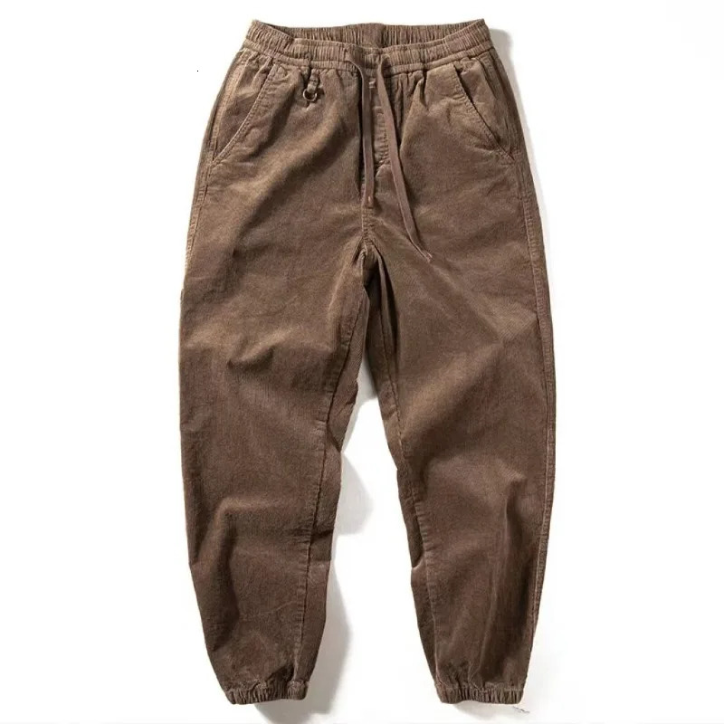 Autumn Corduroy Casual Sports Pants Men's Elastic Waist Drawstrin Loose Bunched Feet Pants Cargo Thick Outdoor Trousers 240124