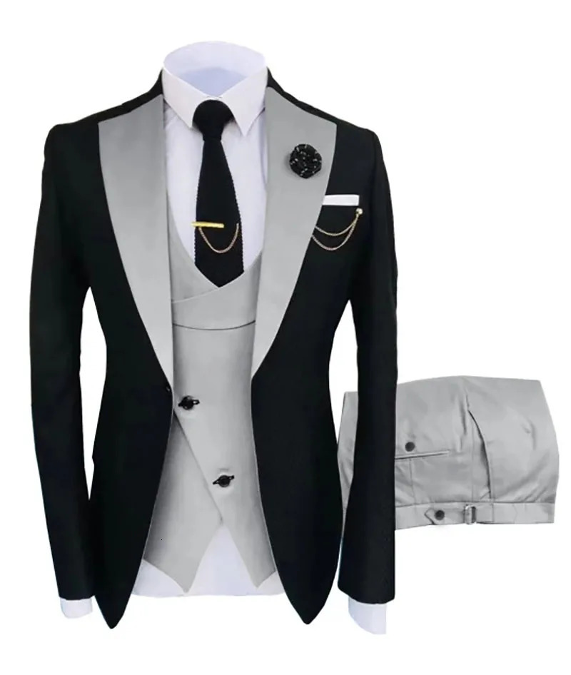 Costume Slim Fit Men Suits Slim Fit Business Suits Groom Black Tuxedos for Formal Wedding Suits Jacket Pant Vest 3 Pieces 240126