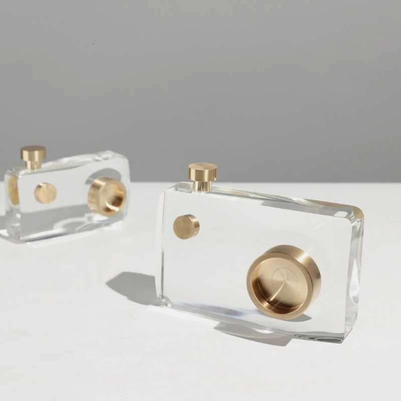 Modern Crystal Camera Sculpture Home Decor Accessories Creative Living Room Desktop Retro Tripod Camera Crystal Art Decor 240123