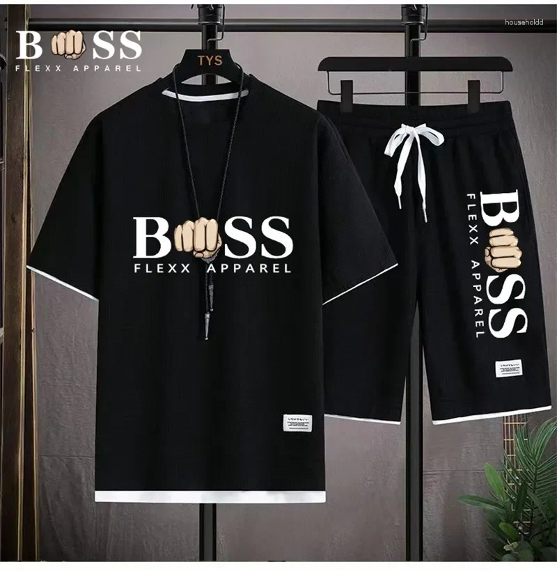 Men's Tracksuits Two-piece Sports Set Top Quality Waffle Fabric Casual T-shirt And Shorts Fashionable Short Sleeved Sportswear