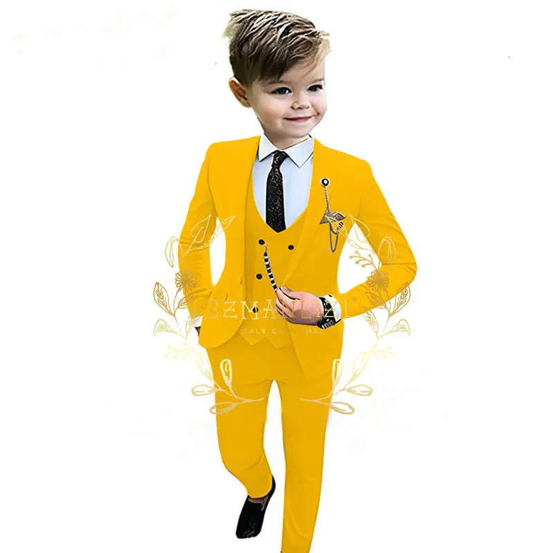 Formal Beige Boys Suit 3 Piece Party Wedding Tuxedo Child Jacket Pants Vest Custom Made Kids Costume 3-16 years old 240119