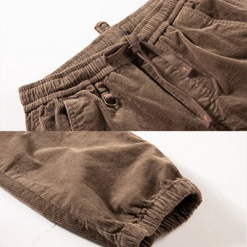 Autumn Corduroy Casual Sports Pants Men's Elastic Waist Drawstrin Loose Bunched Feet Pants Cargo Thick Outdoor Trousers 240124