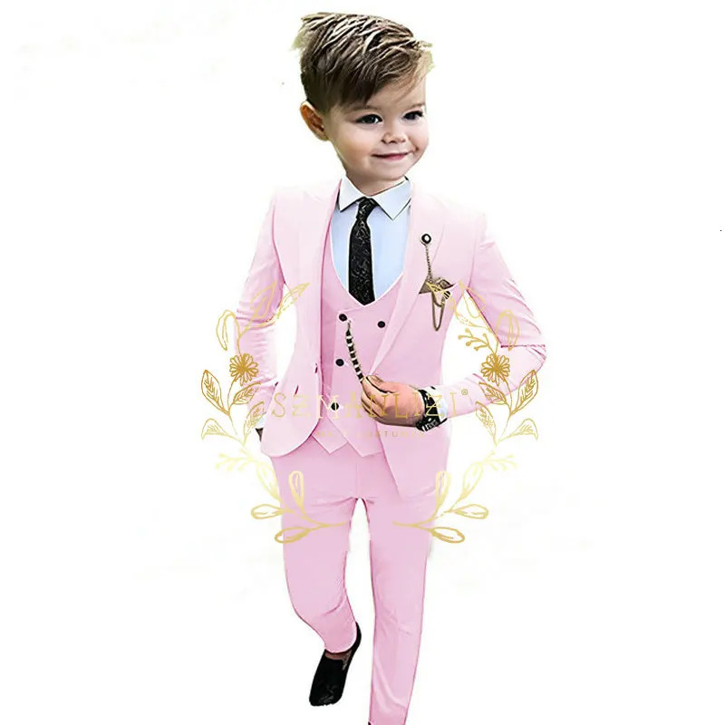 Formal Beige Boys Suit 3 Piece Party Wedding Tuxedo Child Jacket Pants Vest Custom Made Kids Costume 3-16 years old 240119