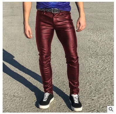 Sexy Men Faux Leather Pu Matte Shiny Fashion Pants Role Men X Soft Skinny Gay Pants Zipper Open Pencil Pants Gay Wear FX130 211112