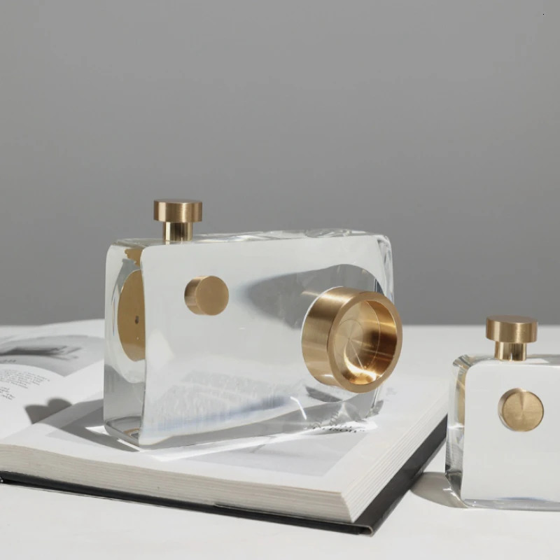 Modern Crystal Camera Sculpture Home Decor Accessories Creative Living Room Desktop Retro Tripod Camera Crystal Art Decor 240123