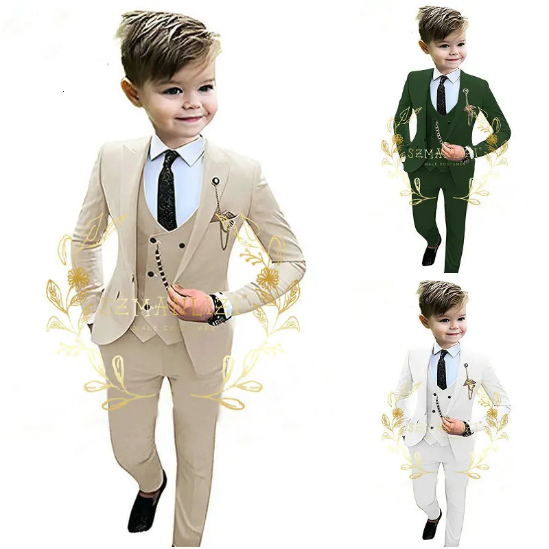 Formal Beige Boys Suit 3 Piece Party Wedding Tuxedo Child Jacket Pants Vest Custom Made Kids Costume 3-16 years old 240119