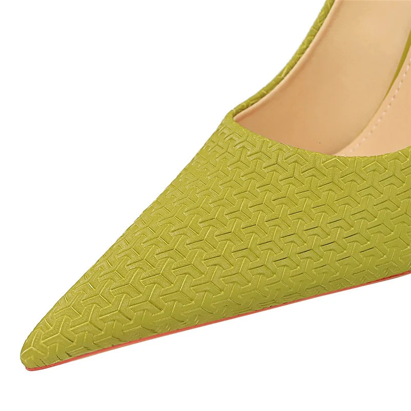 Women Fetish 10cm High Heels Green Pumps Wedding Bridal Stiletto Sexy Weave Flower Lady Scarpins Event Party Shoes 240119