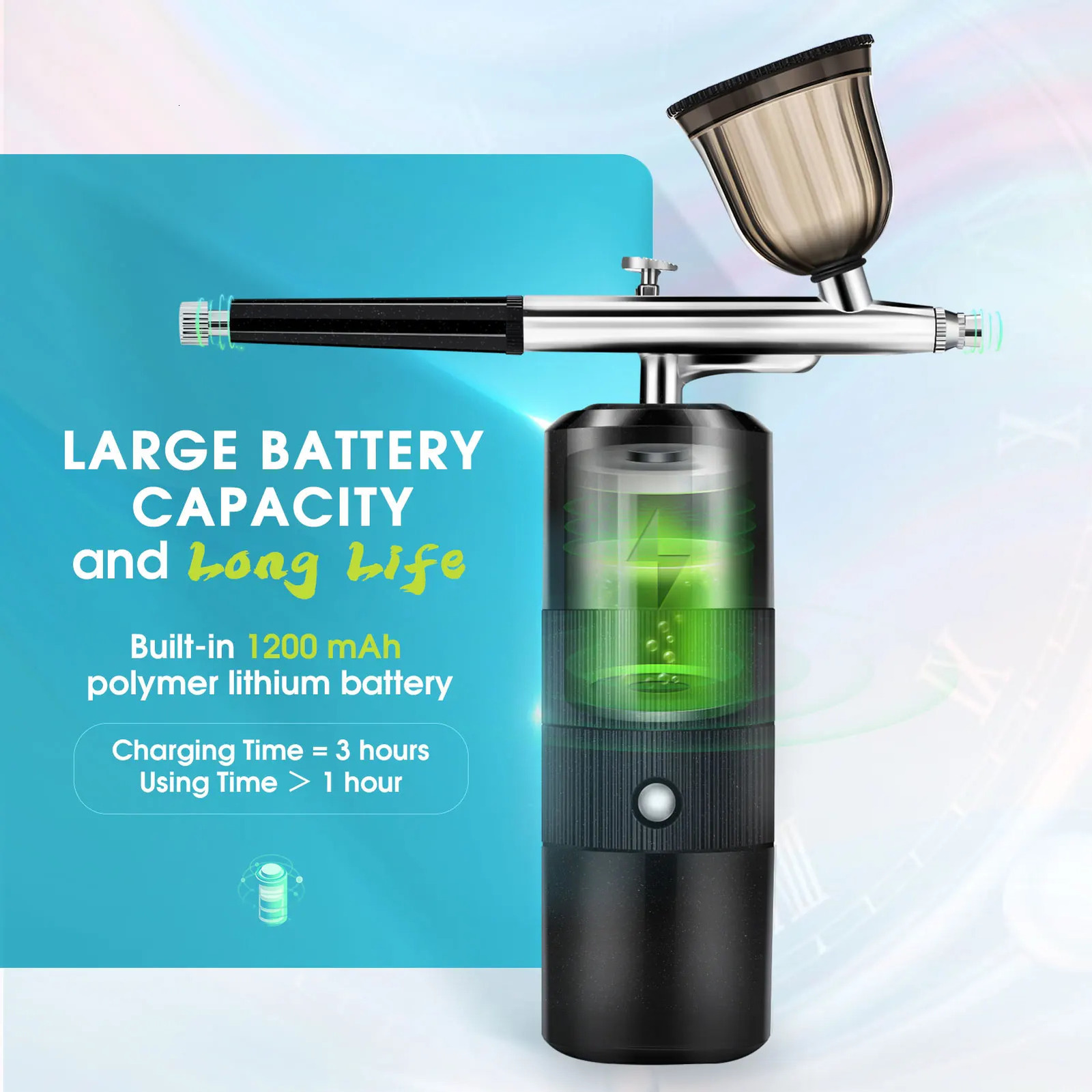 Airbrush Kit with Compressor Air Brush Gun Rechargeable Portable High Pressure Air Brushes with Cleaning Brush Set240129