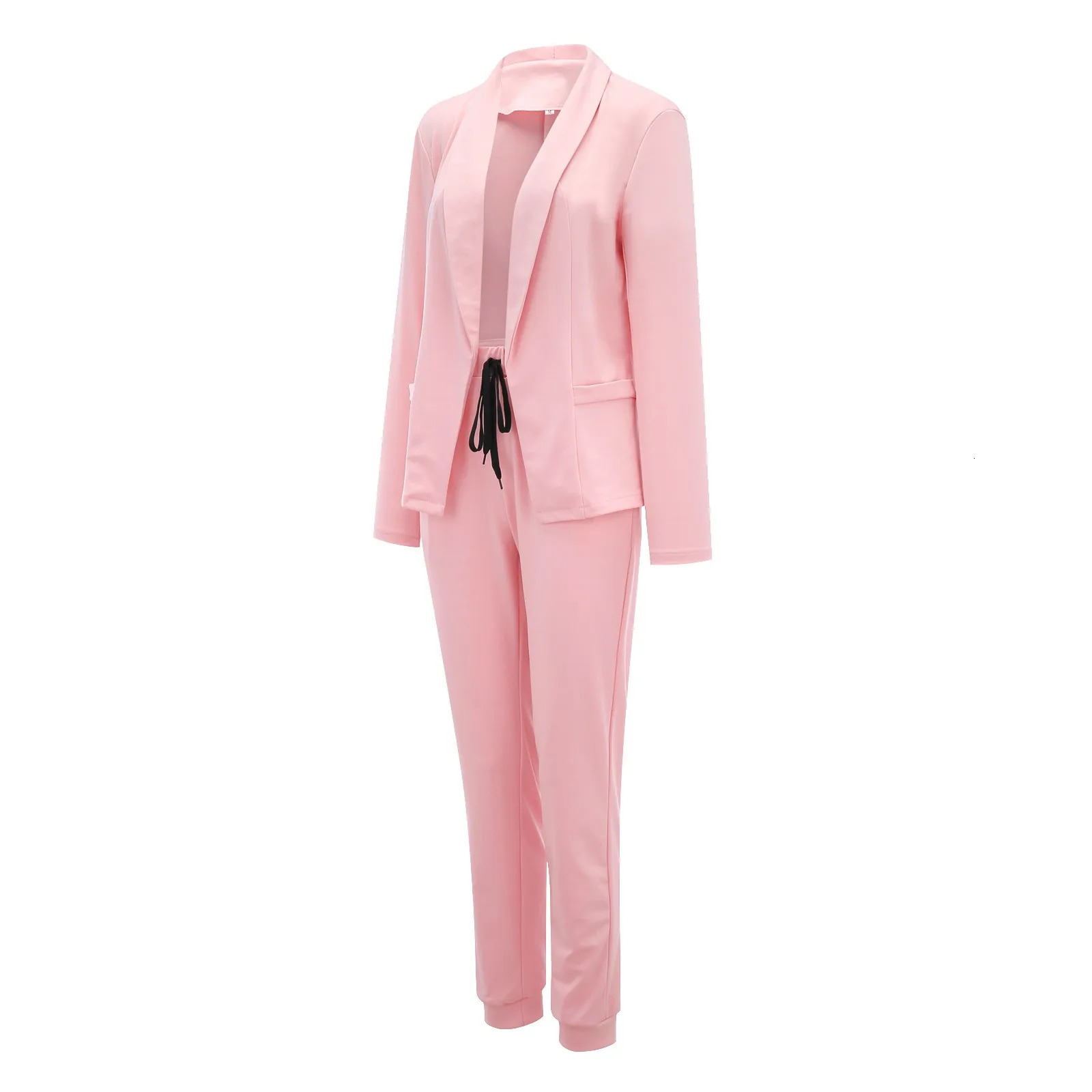 Women Fashion Two Pieces Sets Office Wear Blazers Coat And High Waist Pants Simple Solid Color Slim Fit Trouser Jacket Suit 240127