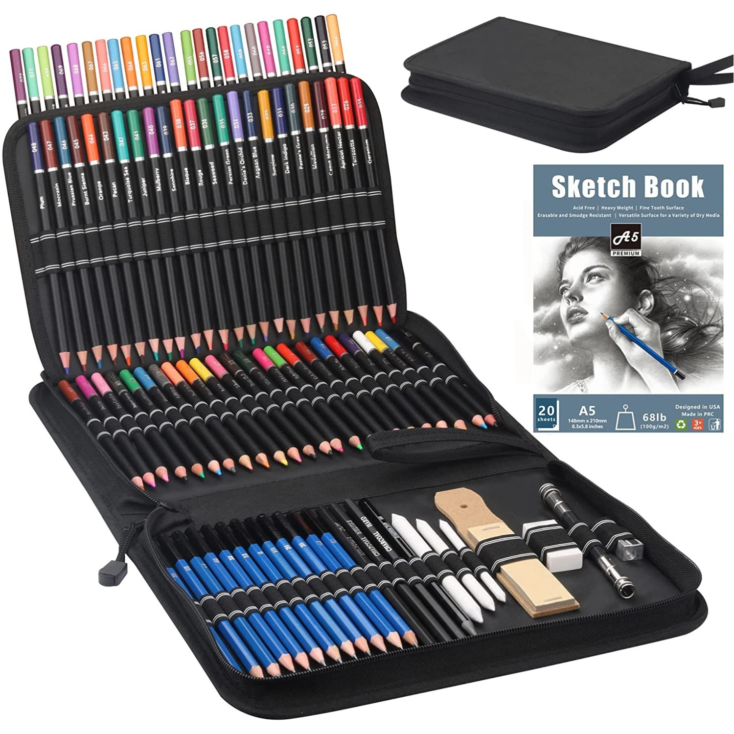 96 Pcs Premium Drawing Pencil Set including 72 Colored Pencils and 24 Sketch KitArt Pencil Kit in Zippered Travel Case Gift 240122