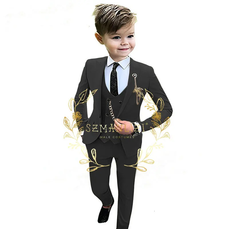 Formal Beige Boys Suit 3 Piece Party Wedding Tuxedo Child Jacket Pants Vest Custom Made Kids Costume 3-16 years old 240119