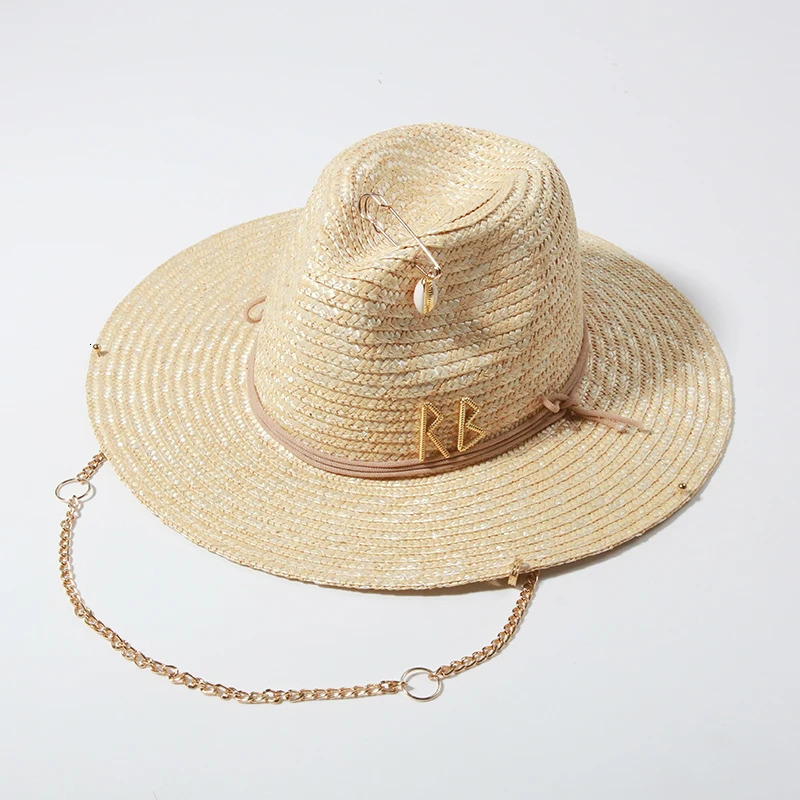 Stylish 2024 Letter Straw Fedora with Chain - Sun Protection Beach & Tea Party Hat dh910320090