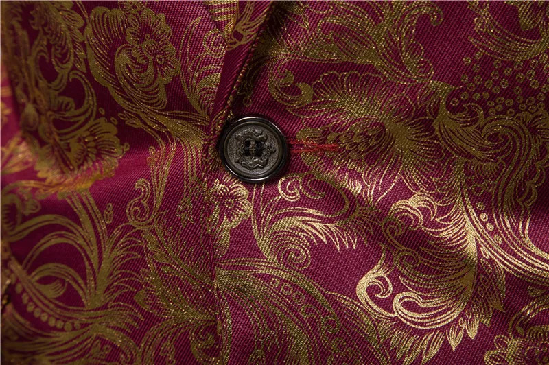 Mens Golden Floral Blazers Business Casual Suit Wedding Dress Gold Blazer Coats Jackets 240126