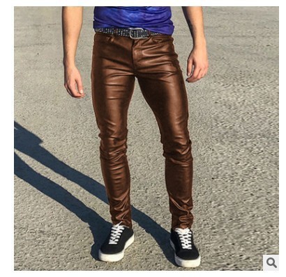 Sexy Men Faux Leather Pu Matte Shiny Fashion Pants Role Men X Soft Skinny Gay Pants Zipper Open Pencil Pants Gay Wear FX130 211112