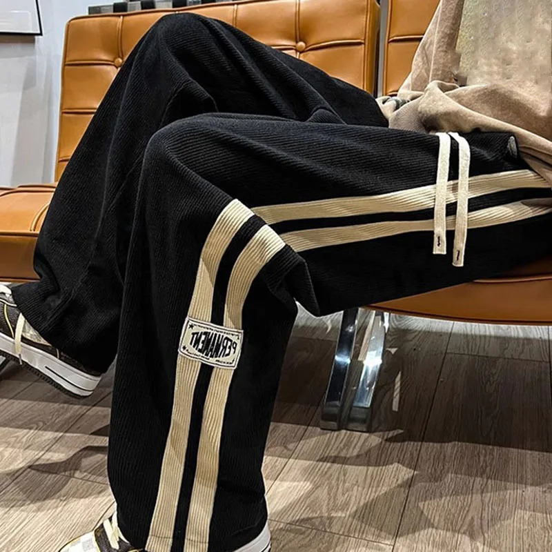 Side Striped Corduroy Baggy Pants Men Streetwear Korean Fashion Casual Hip Hop Vintage Cargo Pants Loose Trousers Joggers 240123