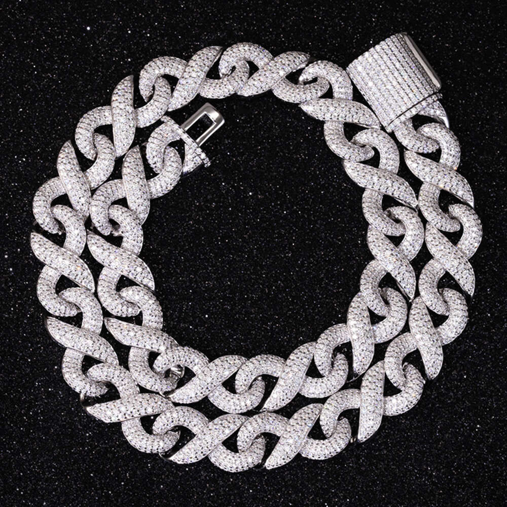 Hip Hop Man Necklace Vvs Moissanite Cuban Link ChainNew Design 13mm Infinity Solid Sier Gold Plated