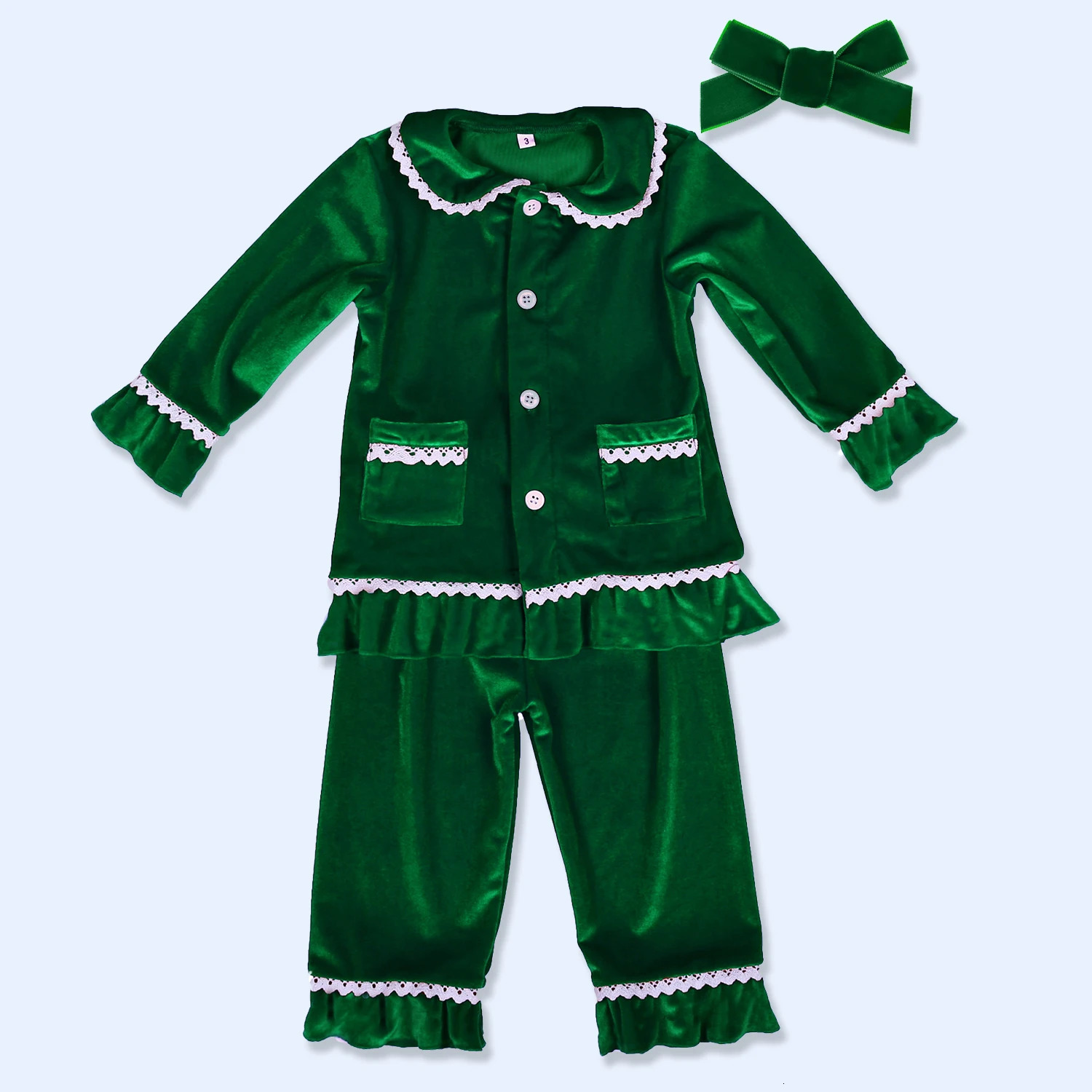 Christmas Pajamas for Family Green Velvet Girls Outfits 8 to 12 Years Matching Baby Kids Women Sleepwear Chidlrens Pyjamas 240130