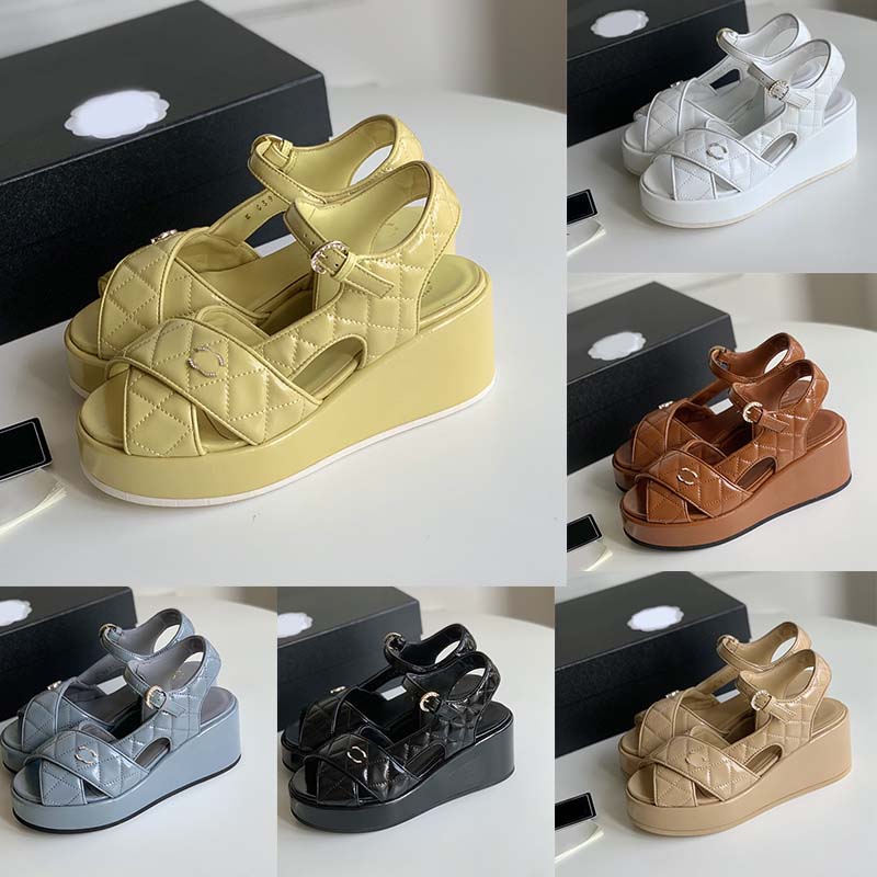 Women Crystal Sandal 24 Show Style Thick Sole Waterproof Platform Sandals Summer Designer Sandals 120mm Heel Cross Quilted Leather Slide On Ankle Luxury Dress Shoes