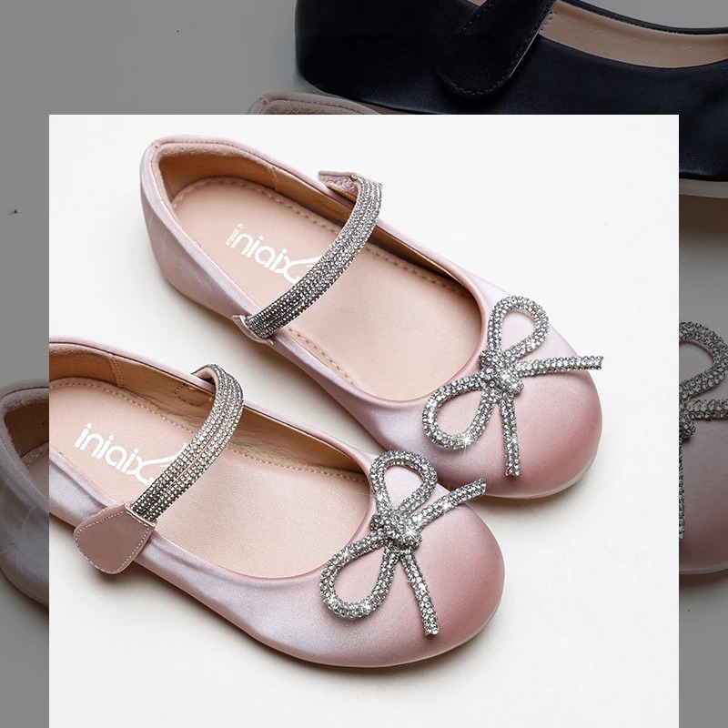 Kids Shoes Pearl Light Princess Shoes Spring Girls' Soft Sole Single Shoes Bow Knot Soft Sole Children's Shoes Mary Janes 240118