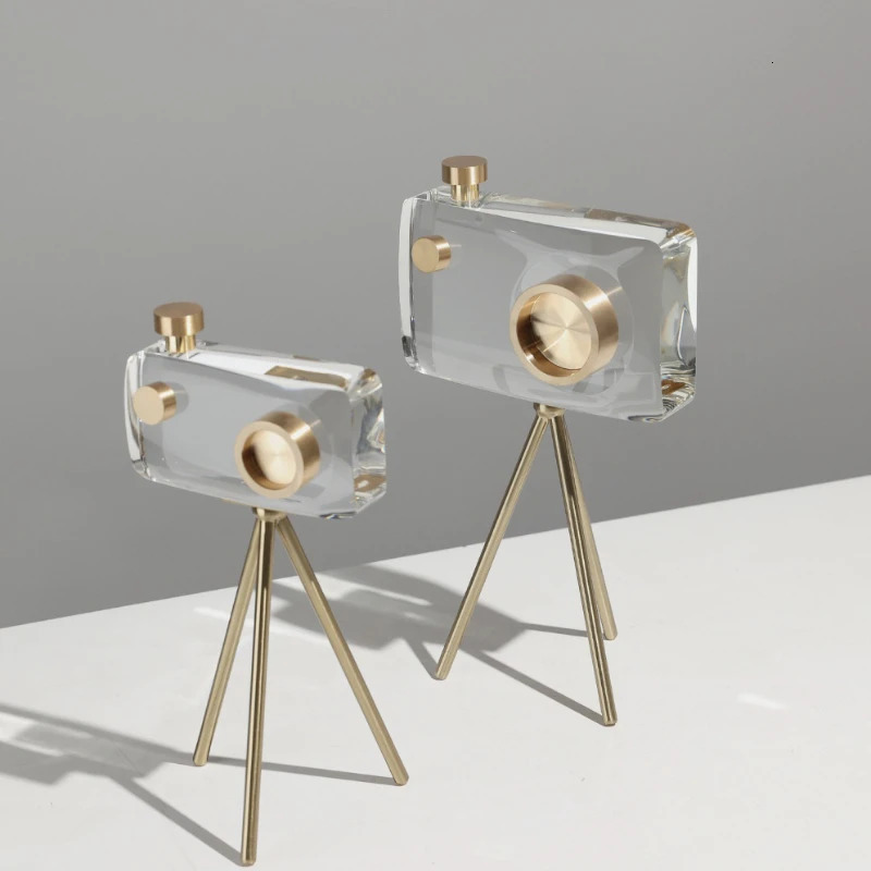 Modern Crystal Camera Sculpture Home Decor Accessories Creative Living Room Desktop Retro Tripod Camera Crystal Art Decor 240123
