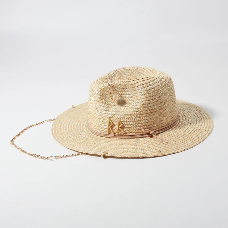 Stylish 2024 Letter Straw Fedora with Chain - Sun Protection Beach & Tea Party Hat dh910320090