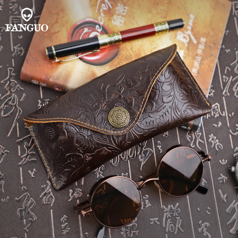 Soft Handmade Genuine Leather Glasses Case Sunglasses Protective Cover Vintage Eye Storage Bag Antiscratch Buckle 240118