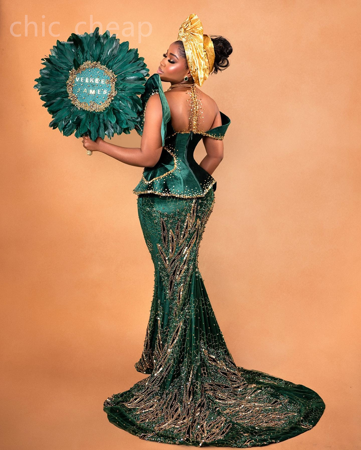 Aso Ebi 2024 Dark Green Mermaid Prom Dress Beaded Sequined Lace Veet Evening Formal Party Second Reception Birthday Engagement Gowns Dresses Robe De S