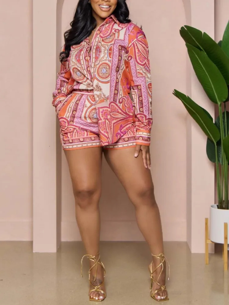 QFAF Street Bandanna Paisley Women's Long Sleeve Shirt and Shorts Fashion Two 2 Piece Set Outfits Tracuit 240125