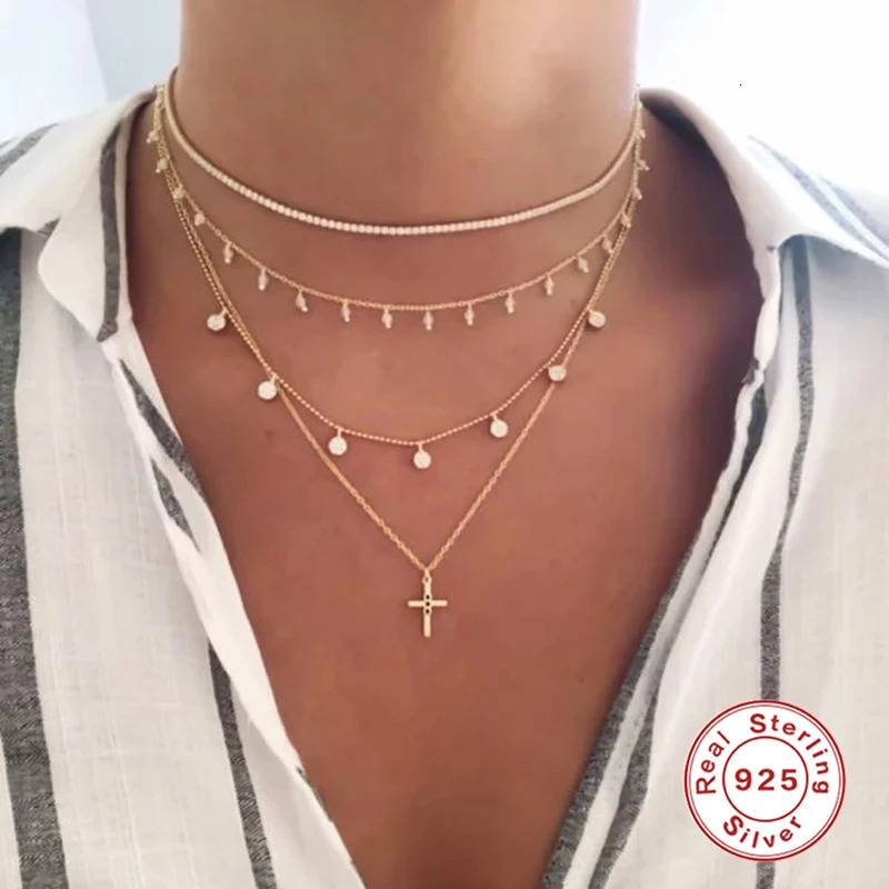 CANNER 925 Sterling Silver Hip Hop 2.0mmCZ Tennis Necklace For Women Gold Color Chain Choker Necklaces Fine Jewelry Collares 240201