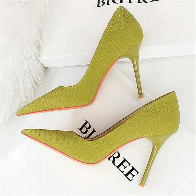 Women Fetish 10cm High Heels Green Pumps Wedding Bridal Stiletto Sexy Weave Flower Lady Scarpins Event Party Shoes 240119