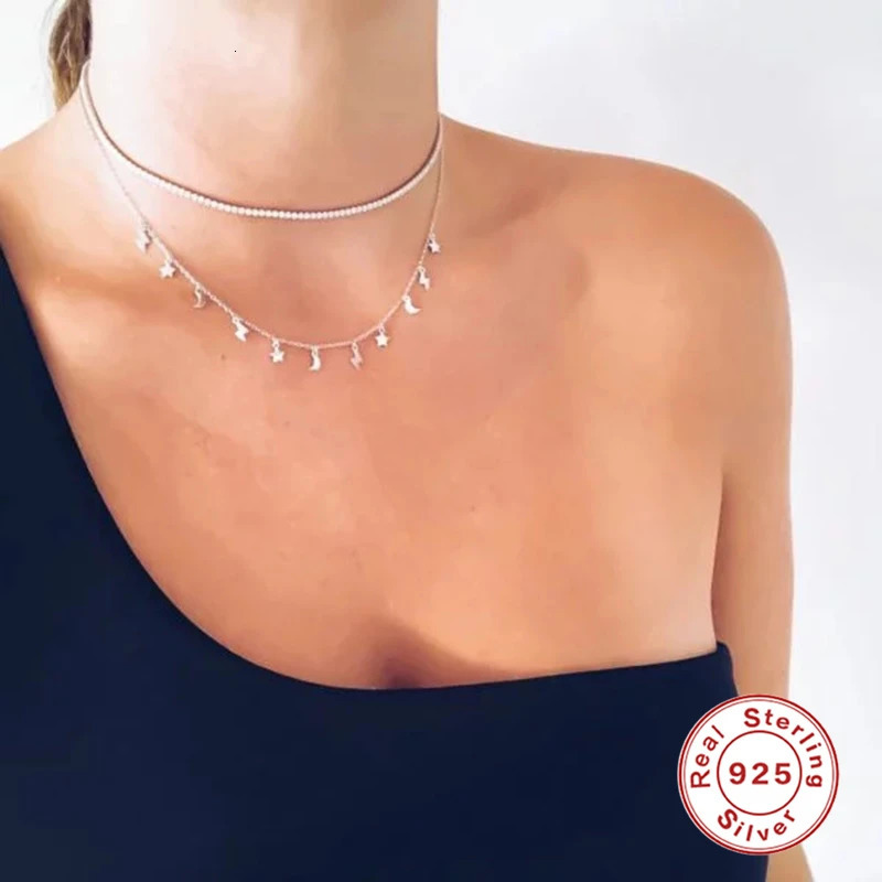 CANNER 925 Sterling Silver Hip Hop 2.0mmCZ Tennis Necklace For Women Gold Color Chain Choker Necklaces Fine Jewelry Collares 240201