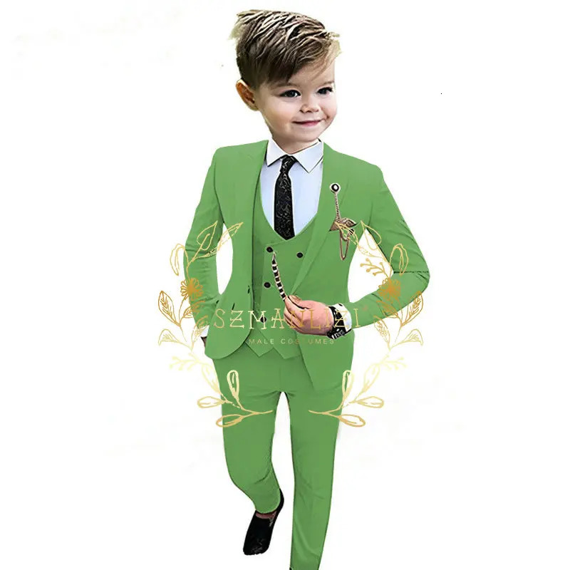 Formal Beige Boys Suit 3 Piece Party Wedding Tuxedo Child Jacket Pants Vest Custom Made Kids Costume 3-16 years old 240119