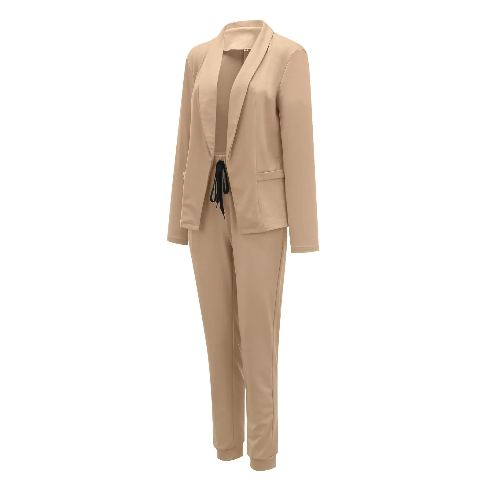 Women Fashion Two Pieces Sets Office Wear Blazers Coat And High Waist Pants Simple Solid Color Slim Fit Trouser Jacket Suit 240127