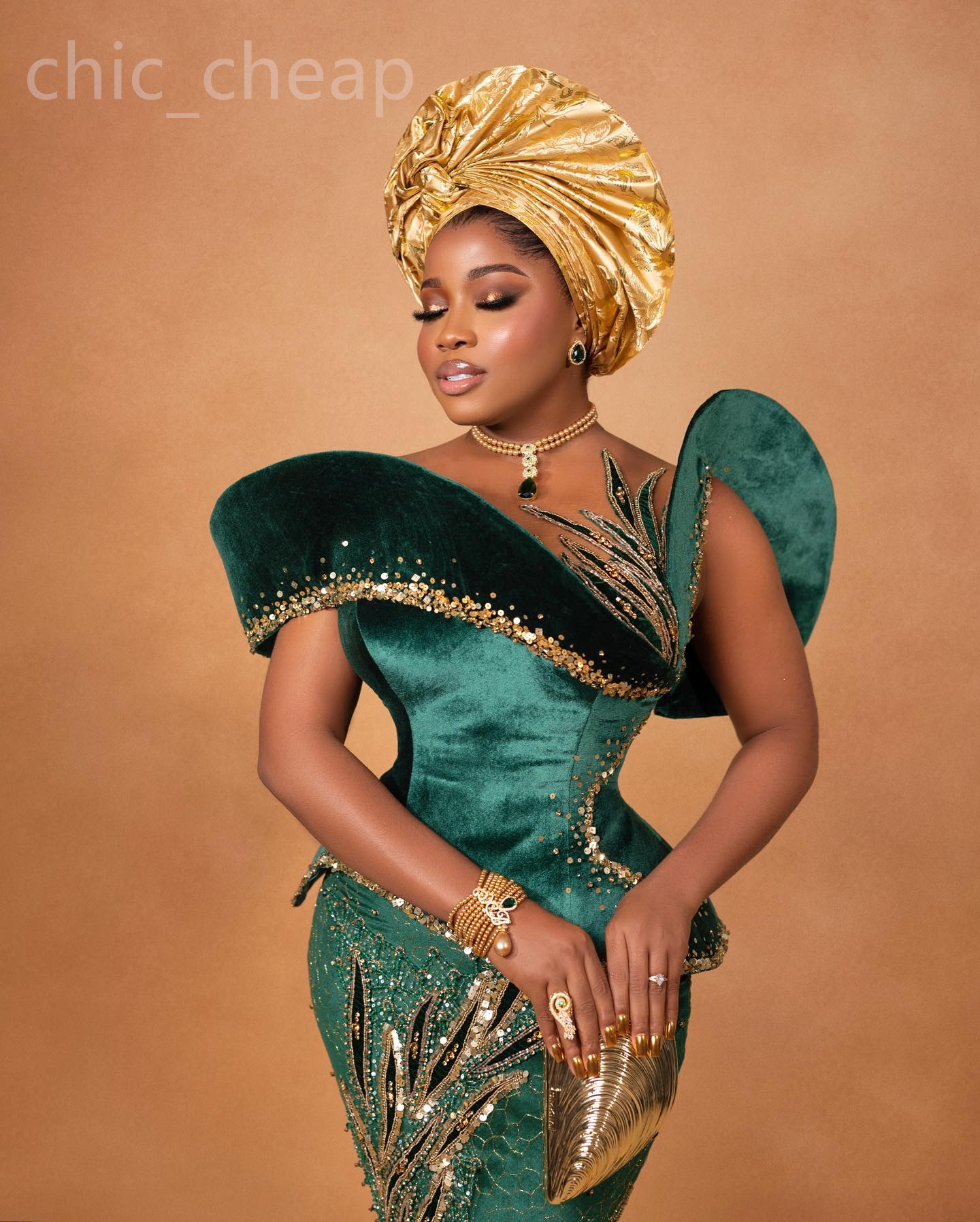 Aso Ebi 2024 Dark Green Mermaid Prom Dress Beaded Sequined Lace Veet Evening Formal Party Second Reception Birthday Engagement Gowns Dresses Robe De S