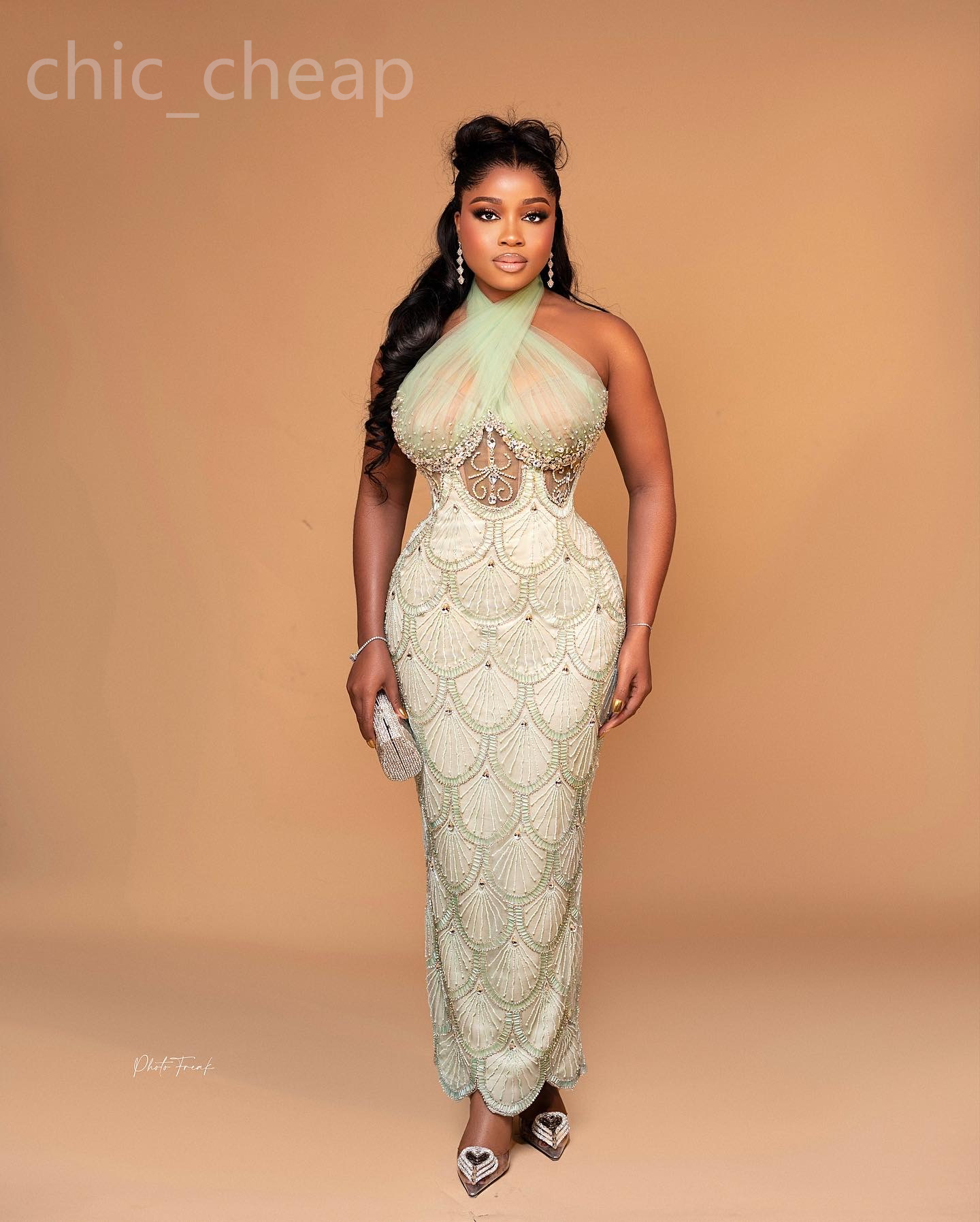 Aso Ebi Mint Sheath Prom Dress Beaded Crystals Lace Ankle Length Evening Formal Party Second Reception Birthday Engagement Gowns Dresses Robe De Soire