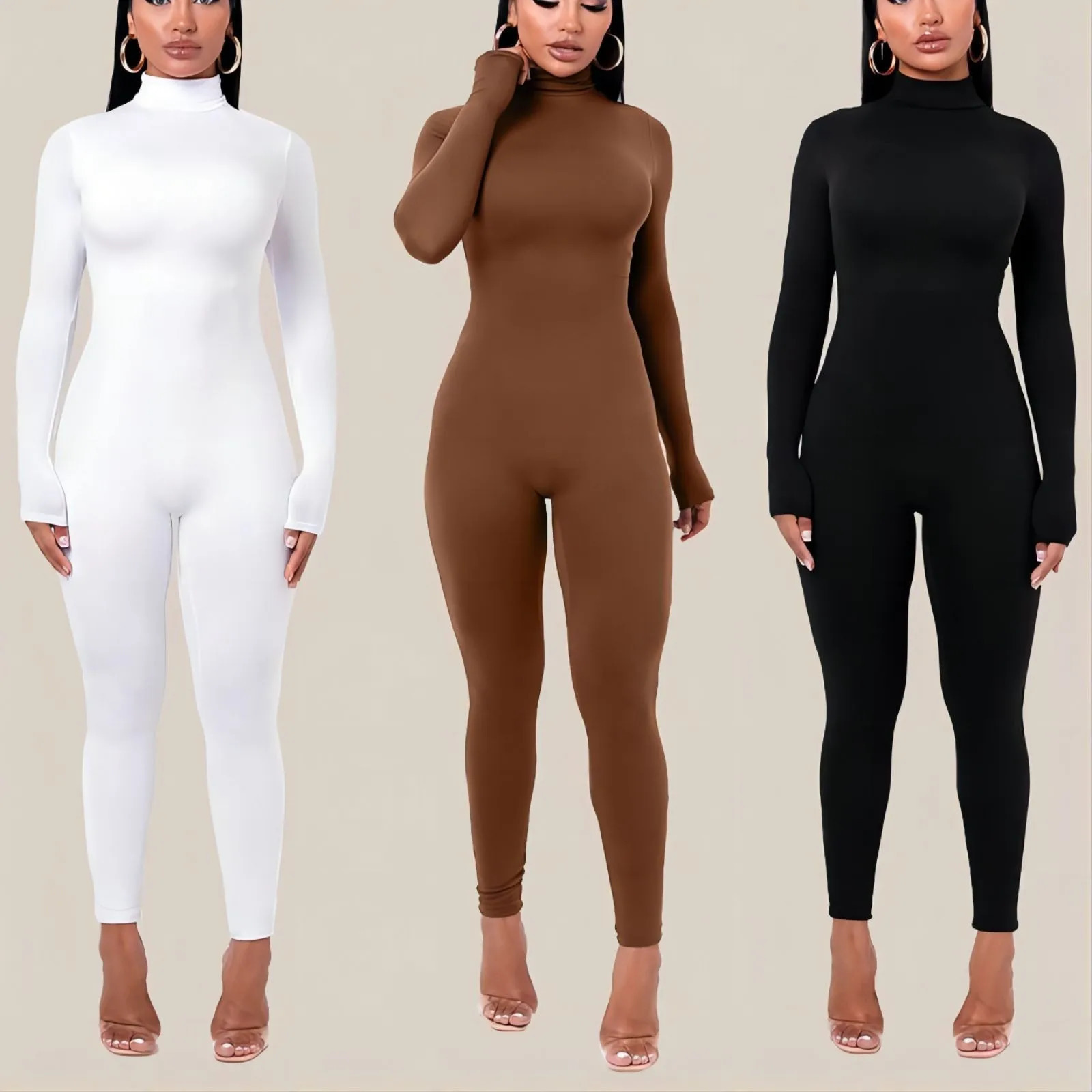 Black Turtleneck Romper Long Sleeve Sexy Bodycon Jumpsuit Outfit Fall Winter Streetwear Party Overalls Velvet Yo-ga Onesie 240129