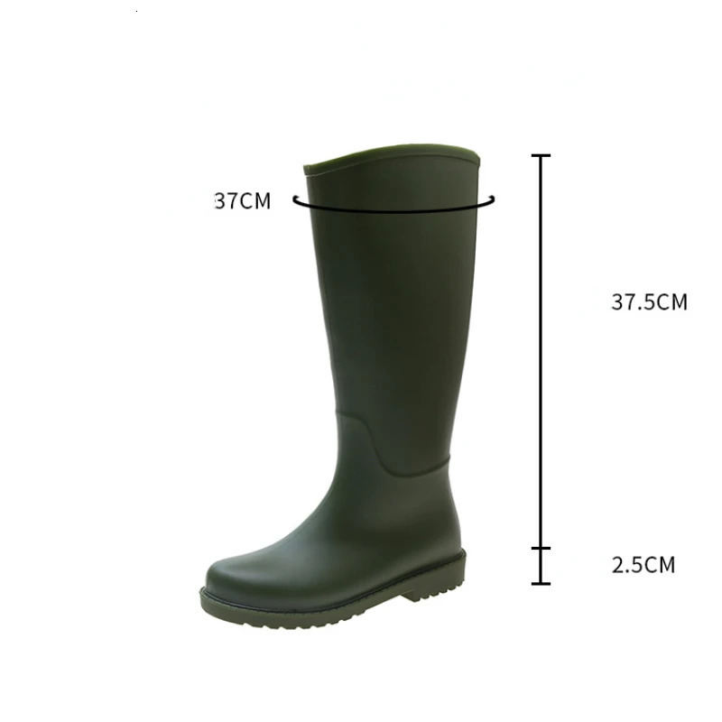 Women Fashion Knee-high Rain Waterproof Rubber Rainboots Tall Working Boots Outside Water Shoes New Wellies 240125