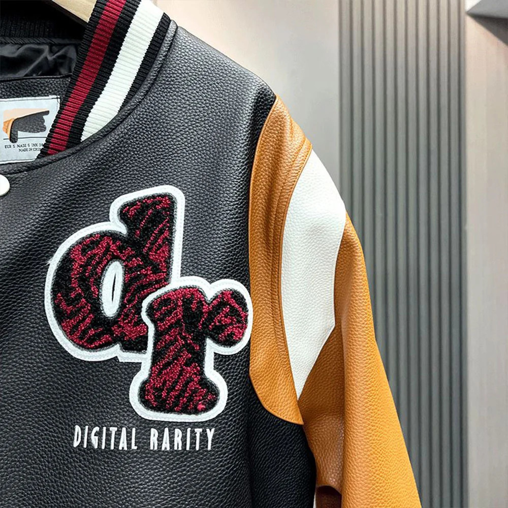 Patched PU Leather Pilot Jacket Coat with Cotton Leather Casual Loose Fit 240126