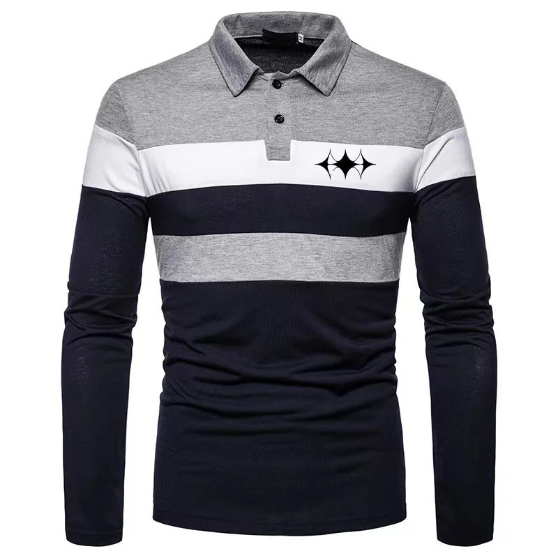 Men's Long Sleeved Polo Shirt Casual Three Color Patchwork Golf Wear Highquality Autumn Top Men's Fashion Clothing 240119