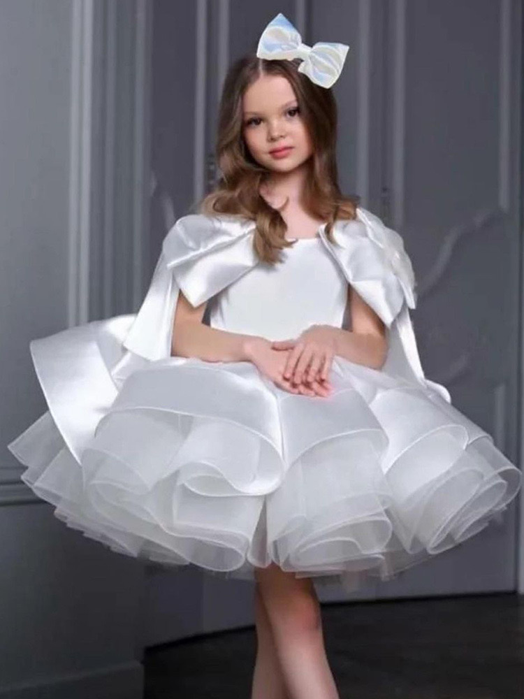 White Satin First Communion Dresses Girls 2024 Brand Puffy Tulle Tutu Infant Toddler Pageant Flower Girl Dress For Weddings And Birthday Party Gown Wi