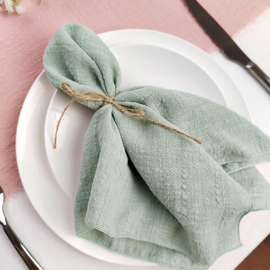 10PCS Sage Green Gauze Crepe Cloth Napkins Pack Pure Cotton Fabric 40x40cm Wedding Decor Everyday Use Dinner Tea Towel 240124