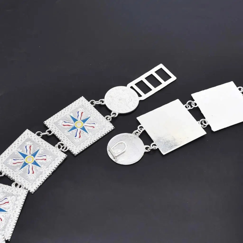 Silver Plated Assyrian National Flag Pattern Metal Waist Belly Chains Fashion Ethnic Coins Pendant Clothing Belts Body Jewelry 240127