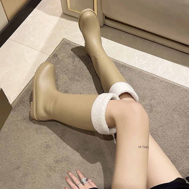 Women Fashion Knee-high Rain Waterproof Rubber Rainboots Tall Working Boots Outside Water Shoes New Wellies 240125