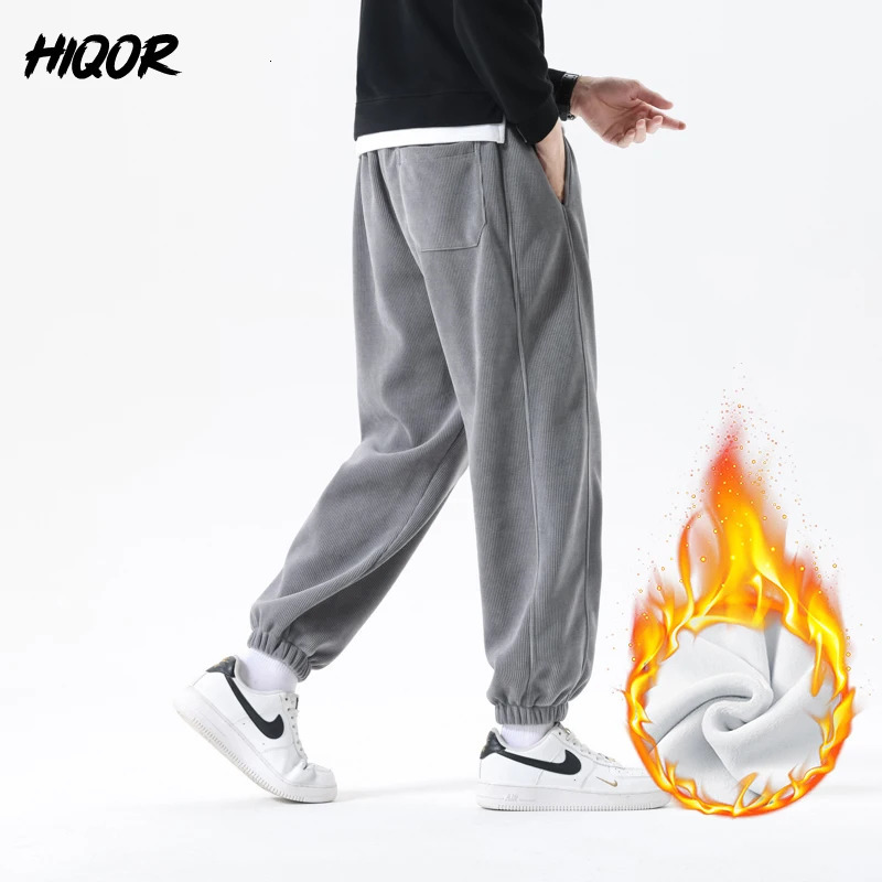 HIQOR Warm Fleece Casual Pants Winter Fashion Thicken Trouser for Men Loose Joggers Sweatpants Y2k Fleeced Clothing Man Pants 240126