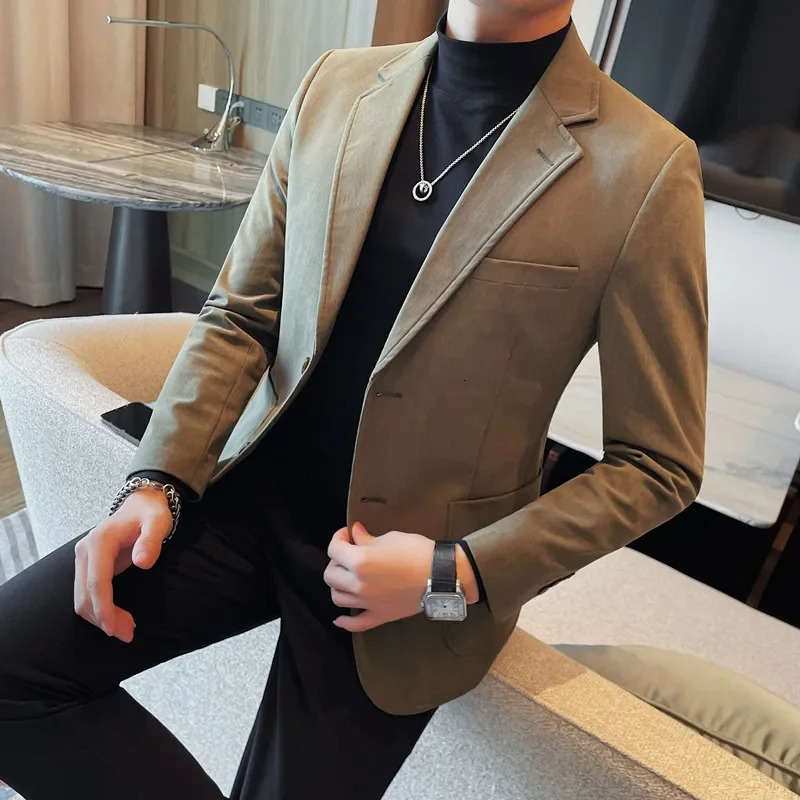 British Style Autumn Winter Men Blazers Solid Color Casual Business Suit Jacket Office Social Wedding Banquet Formal 240201
