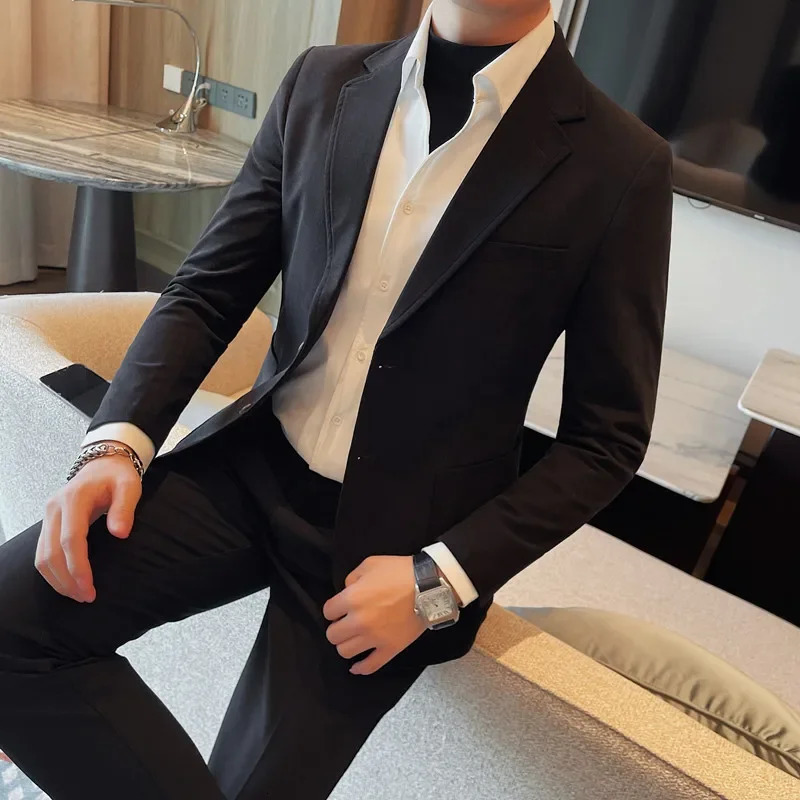 British Style Autumn Winter Men Blazers Solid Color Casual Business Suit Jacket Office Social Wedding Banquet Formal 240201