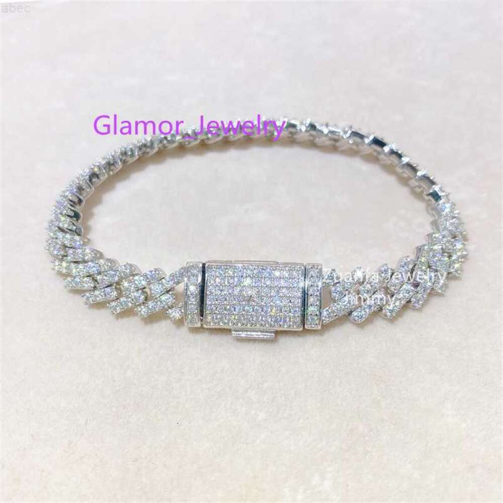 bracelet necklace mossanite 925 Sterling Silver Iced Out Jewelry 8mm Moissanite Cuban Bracelet Vvs Moissanite Link Cuban Bracelet