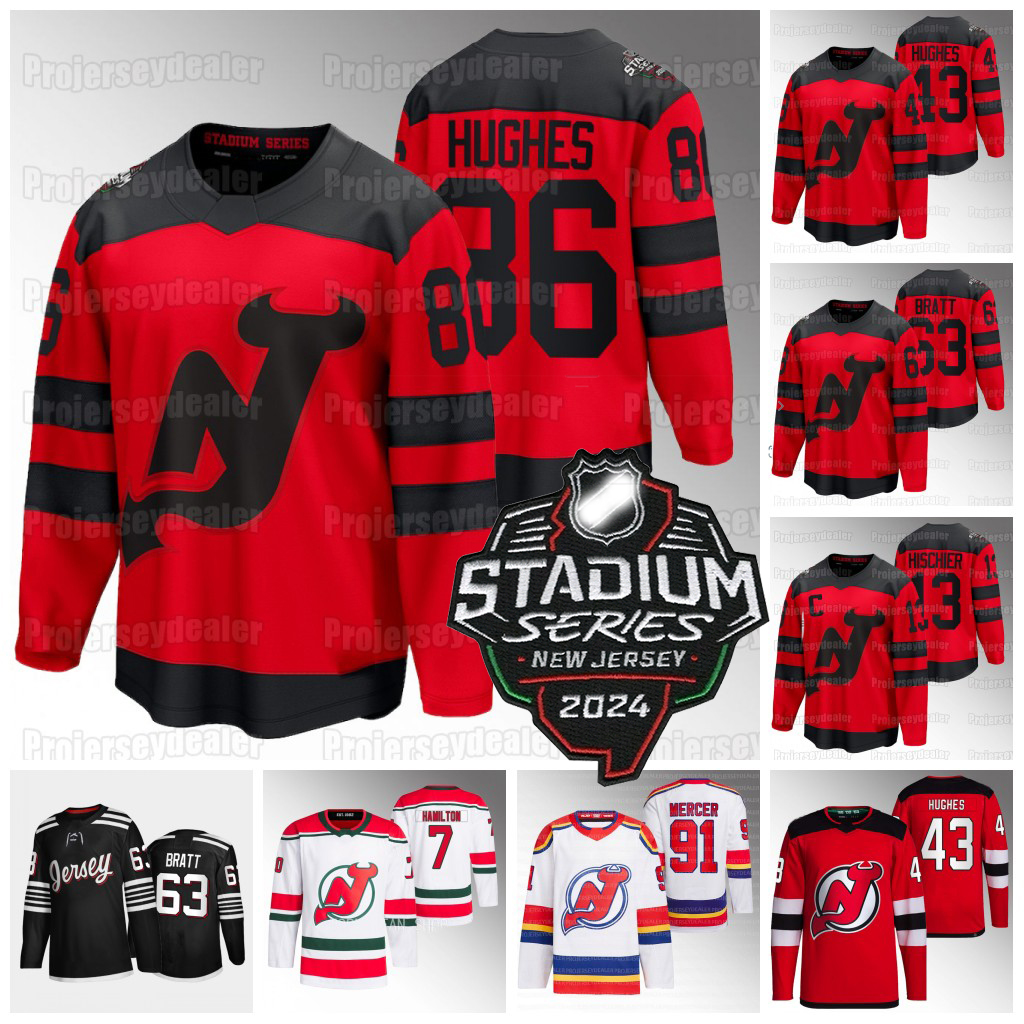Jack Hughes 2024 Devils Jerseys Brett Pesce Jacob Markstrom Luke Hughes Timo Meier Nico Hischier Jesper Bratt Dawson Mercer Dougie Hamilton New Jersey Jake Allen